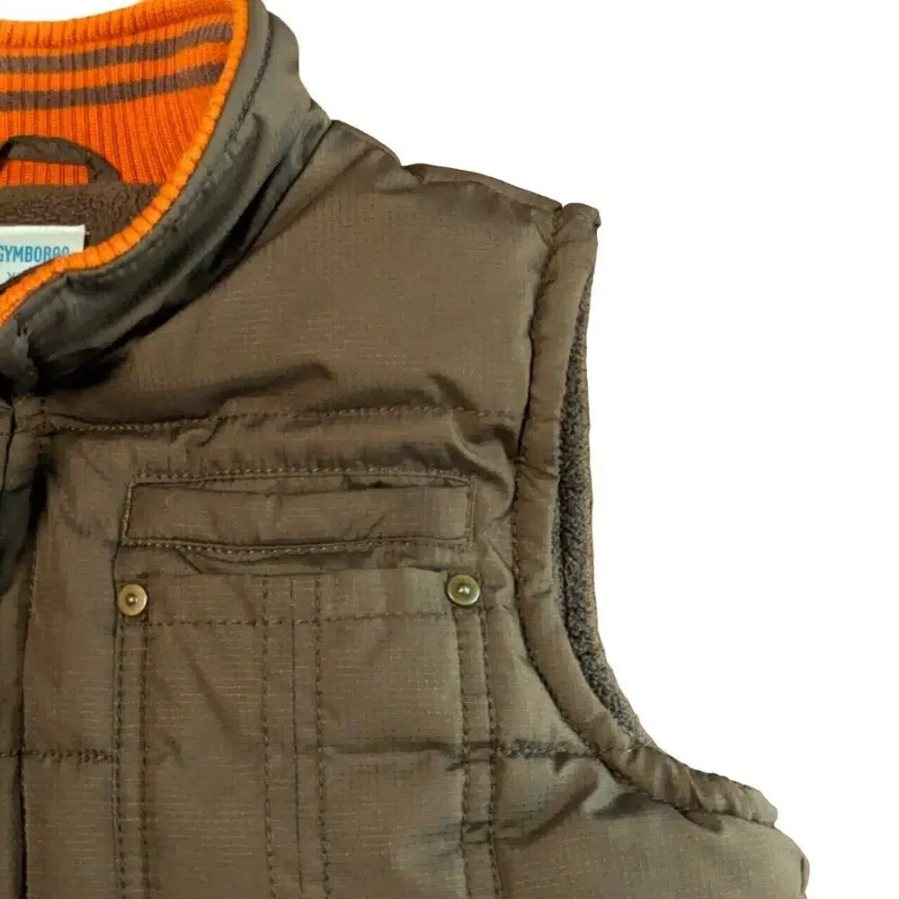 Gymboree Puffer Vest Little Boy XS (3-4) Quilted Fleece Lined Preppy Retro Brown